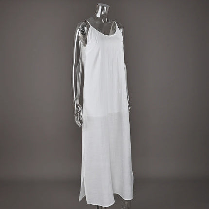 HiLoc Abito lungo bianco allentato casual Robe 2025 Nuovi abiti estivi con scollo a V per le donne Primavera senza maniche Vestaglie dritte Camicia da notte