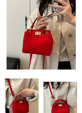 Elegante Mini Borsa a Tracolla con Manico Superiore, Chiusura Dorata, Versatile Borsa in Finta Pelle Scamosciata e Pelle per Uso Quotidiano Femminile