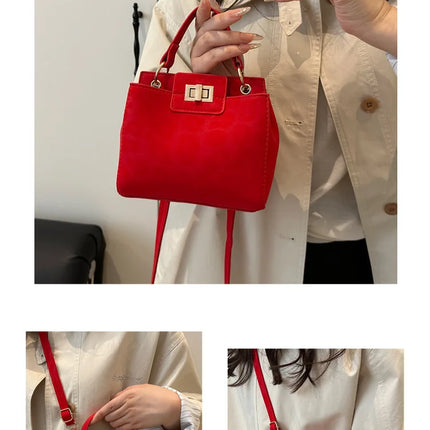 Elegante Mini Borsa a Tracolla con Manico Superiore, Chiusura Dorata, Versatile Borsa in Finta Pelle Scamosciata e Pelle per Uso Quotidiano Femminile