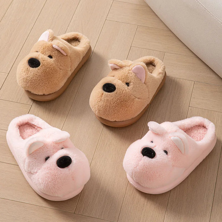 Cartoon Animal Dog Fluffy Slippers For Women House Winter Mules Platform Shoes Girls New Indoor Fuzzy Fur Slides Unisex Non-Slip
