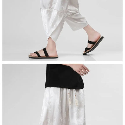 Pantaloncini in Seta Ghiaccio da Uomo, Stile Cinese, Estivi, Comodi, Pantaloni Harem Vintage Traspiranti, Tinta Unita, Lunghezza al Polpaccio