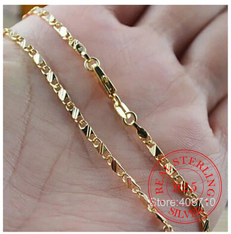 Real 925 Sterling Silver 16/18/20/22/24/26/28/30 Inch 2mm Gold Charm Figaro Chain Necklace For Women Man Wedding Fashion Jewelry PlatiNum