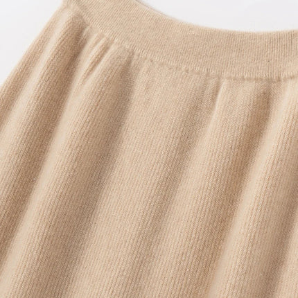 Autumn Winter Women New 100% Cashmere Fishtail Skirt  Mid Length Slimming High Waisted Knitted Umbrella Skirt Elegant Dress PlatiNum