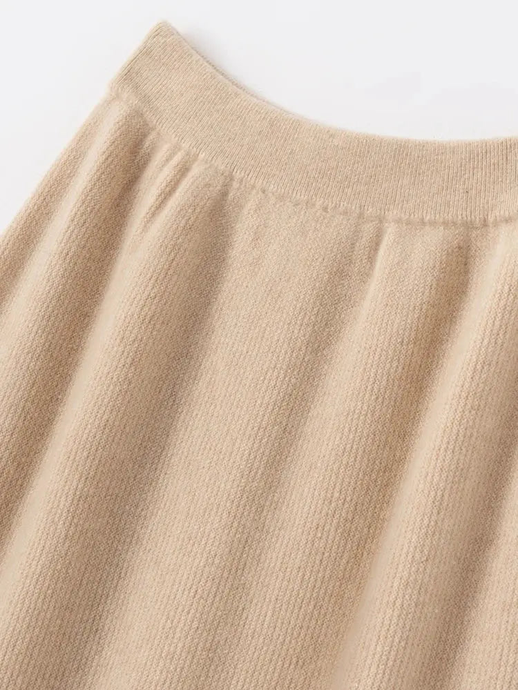 Autumn Winter Women New 100% Cashmere Fishtail Skirt  Mid Length Slimming High Waisted Knitted Umbrella Skirt Elegant Dress PlatiNum