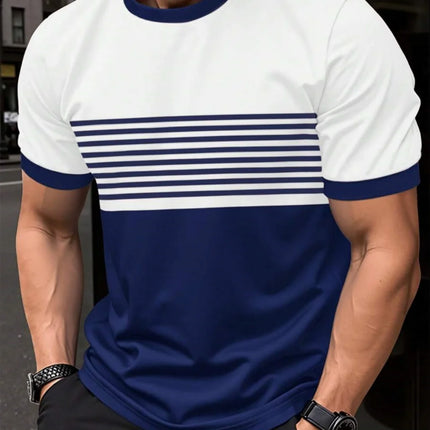 Oversized T-shirt Men's T-shirt Summer Fashion Casual Crew Neck Short Sleeve Top Striped Printed Men's T-shirt