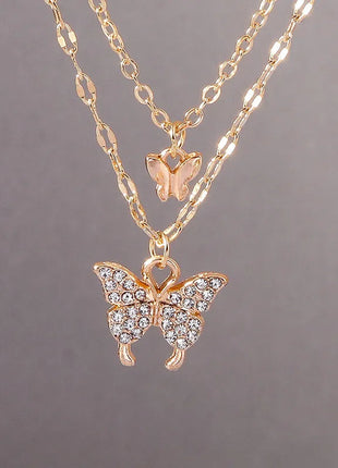Y2K Crystal Butterfly Heart Necklace Fashion Kpop Shiny Clavicle Chain Necklaces for Women Girls New Trend Party Gifts Jewelry PlatiNum