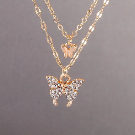 Y2K Crystal Butterfly Heart Necklace Fashion Kpop Shiny Clavicle Chain Necklaces for Women Girls New Trend Party Gifts Jewelry PlatiNum