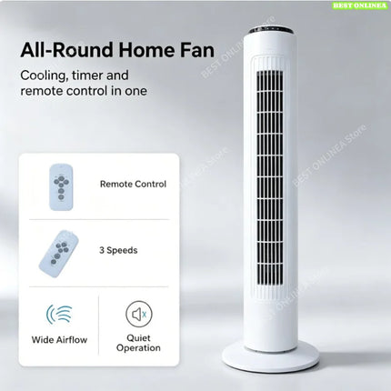 Ventilatore a torre silenzioso con telecomando, oscillante a 3 velocità 75 °   Ventilatore a Torre Oscillante con Timer e Controllo Superiore, Ventilatore a Torre Senza Pale Salvaspazio per Casa e Ufficio