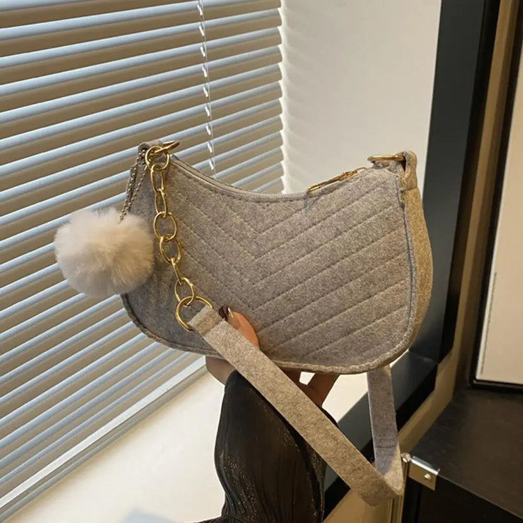 Mini Women Shoulder Bags Fashion Felt Women's Bag Design Advanced Underarm Handbags Mini Saddle Bag PlatiNum