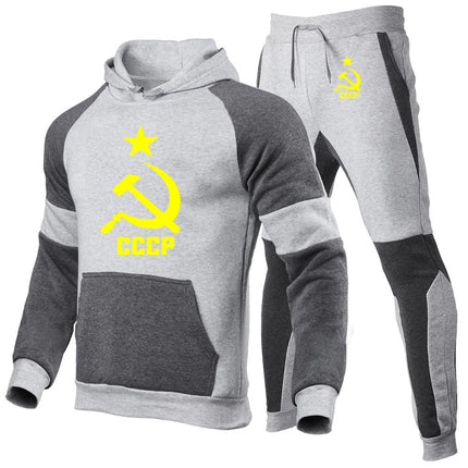 CCCP Russian 2025 Print New Men USSR Soviet Union Fashion Hoodie Sportswear Jogging Tracksuit Running Sport Suits+Pant 2Pcs Set PlatiNum