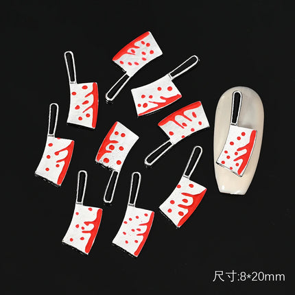 10Pcs Halloween Fake Weapons with Blood Nail Charms Bloody Horror Metal Nail Art Decorations Manicure Accessories Punk Jewelry *