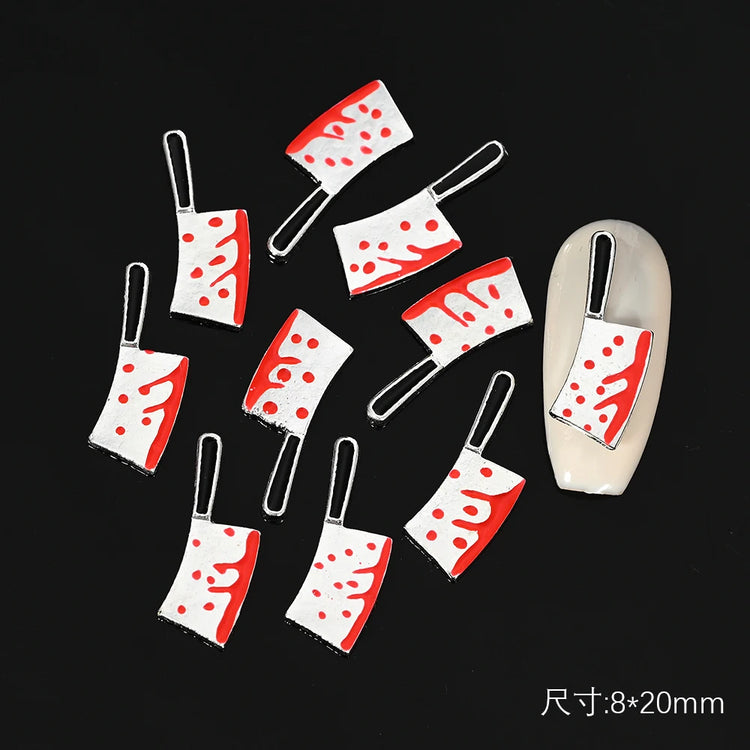10Pcs Halloween Fake Weapons with Blood Nail Charms Bloody Horror Metal Nail Art Decorations Manicure Accessories Punk Jewelry *