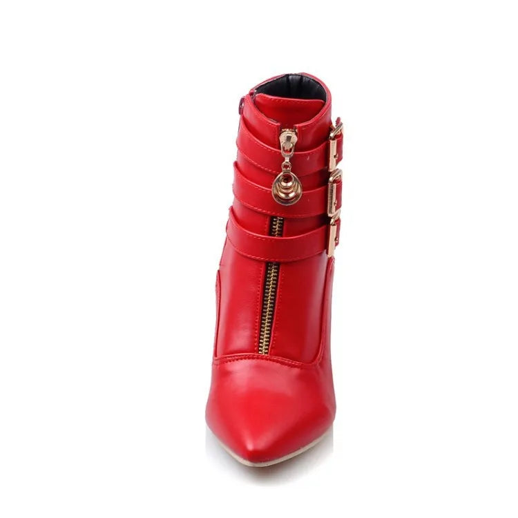 Women Shoes  Boots Spring High Heels Ankle Boots Pointed Toe Buckle  Boots Zip Ladies Shoes White Big Size 2023