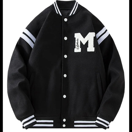 Men's Casual Letterman Jacket Varsity Baseball Coat Vintage Racing Style Streetwear Outerwear with Fine M Letter Embroidery