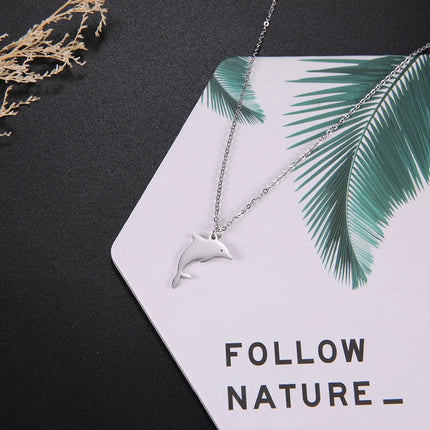 Amaxer Stainless Steel Necklace For Women Man Jumping Dolphin Choker Pendant Necklace Engagement Jewelry PlatiNum