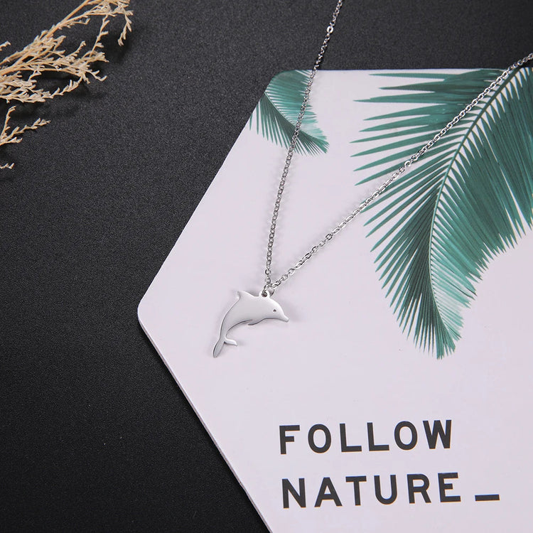 Amaxer Stainless Steel Necklace For Women Man Jumping Dolphin Choker Pendant Necklace Engagement Jewelry PlatiNum