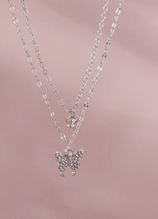 Y2K Crystal Butterfly Heart Necklace Fashion Kpop Shiny Clavicle Chain Necklaces for Women Girls New Trend Party Gifts Jewelry PlatiNum