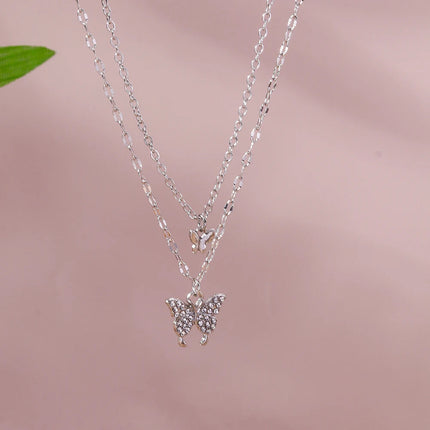 Y2K Crystal Butterfly Heart Necklace Fashion Kpop Shiny Clavicle Chain Necklaces for Women Girls New Trend Party Gifts Jewelry PlatiNum