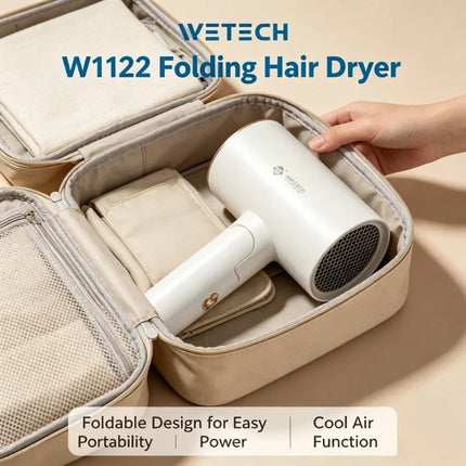 Lightweight Foldable Compact Hair Dryer, 1600W 2000W Negative Ions Blow Dryer, Fast‑Drying with Cold Air Function for Travel Salon Home Use