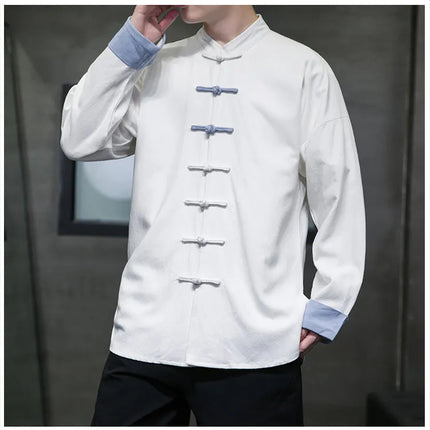 Camicie da Uomo Retrò Cinesi Traspiranti Stile Tang, Comode per Kung Fu e Tai Chi, Casual a Maniche Corte, Tinta Unita
