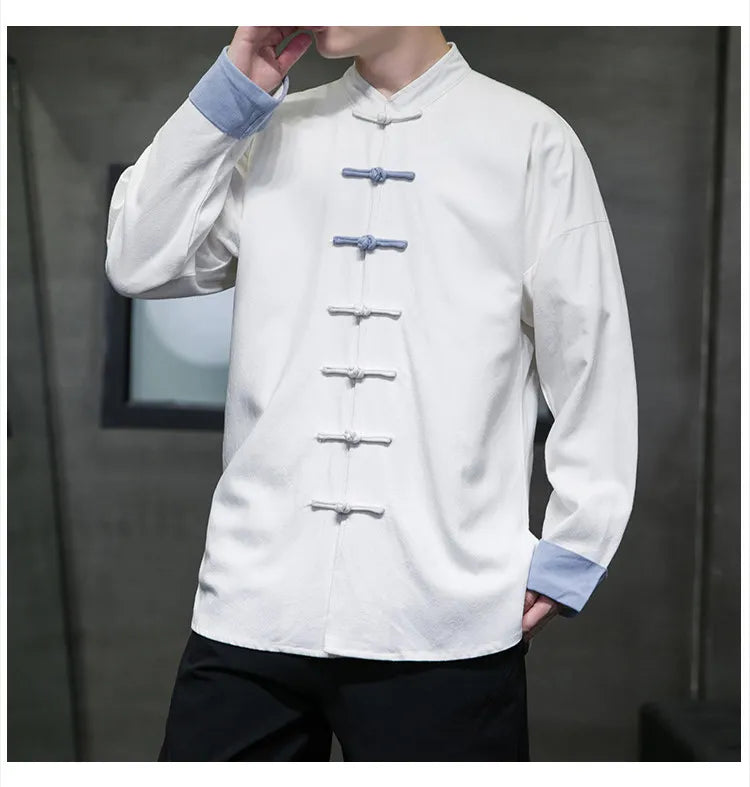 Camicie da Uomo Retrò Cinesi Traspiranti Stile Tang, Comode per Kung Fu e Tai Chi, Casual a Maniche Corte, Tinta Unita