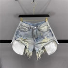 Tassel Piercing Denim Shorts for Women 2026 Summer New Style Spicy Girl High Waist Show Thin A-line Wide Leg Cowboy Short Pants PlatiNum