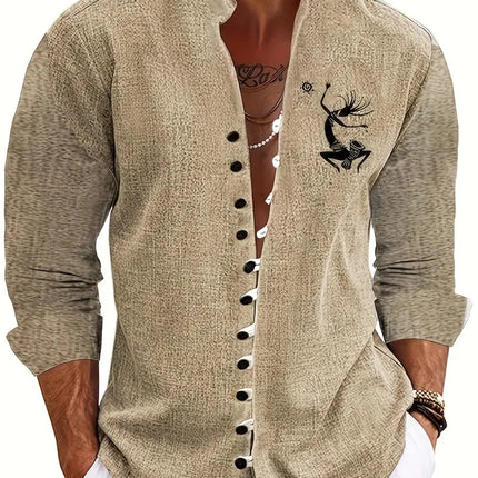 Men's Striped Long Sleeve Shirt Outdoor Street Long Sleeve Printed Apparel Fashion Button Design Street Top