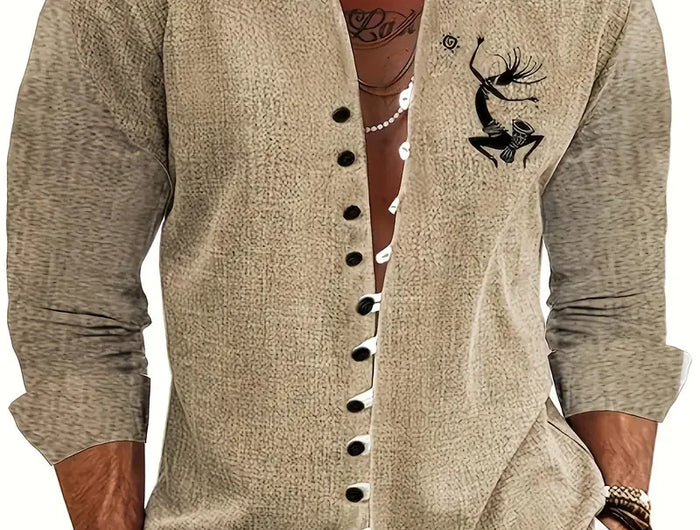Men's Striped Long Sleeve Shirt Outdoor Street Long Sleeve Printed Apparel Fashion Button Design Street Top