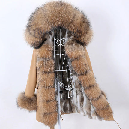 Maomaokong Natural Fur Lining Real Fur Coat Winter Jacket Women Raccoon Fur Collar Warm Thick Parkas Female Clothing