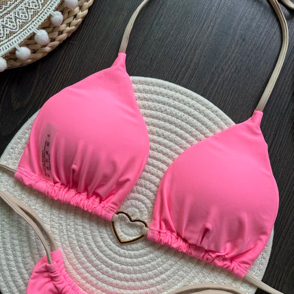 Costume da bagno bikini sexy da donna a tinta unita, due pezzi, rosso platinumshop