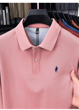 Polo à manches longues de marque haut de gamme 100 % coton, nouveau t-shirt décontracté à revers pour homme d'affaires, confort de luxe avec broderie Paul poney