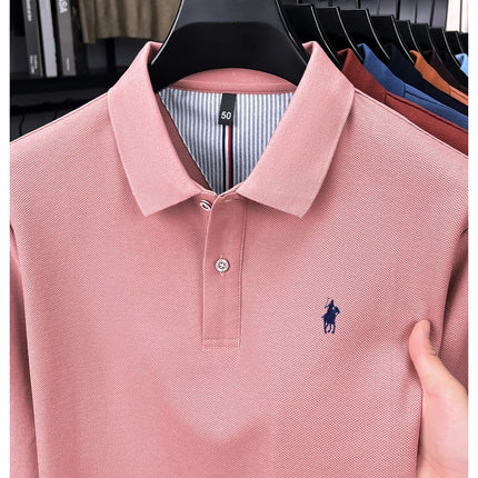 High-end branded long-sleeved polo shirt, 100% cotton, new business men's leisure lapel t-shirt, luxury comfort with Paul pony embroidery