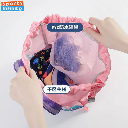 Kids' Swim Bag with Dry and Wet Separation Waterproof Swimming Bags Cute Cartoon Children's Beach Backpack Sports Bag
