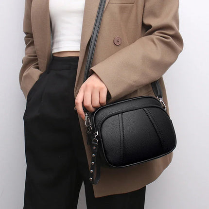Solid Color Fashionable Rivet Zipper Women's Mobile Phone Bag Simple Soft Leather Shoulder Crossbody Small Square Bag Handbag PlatiNum