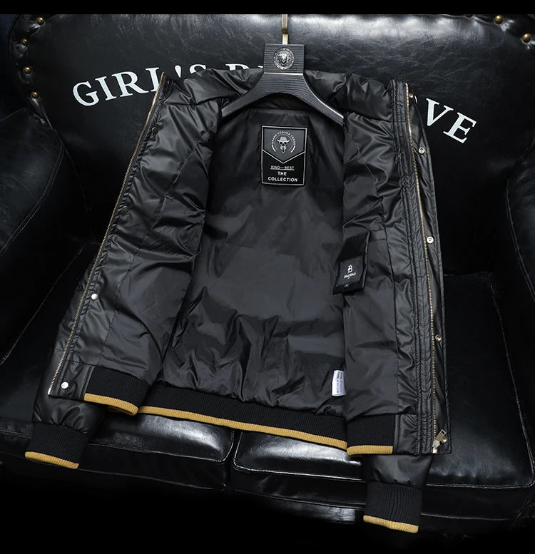 Winter White Duck Down Jacket Men's Light Luxury Trendy Leather Windproof Warm Down Jacket Men Brand Clothes Casual Puffer Coat