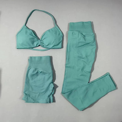 Yoga fitness set 3pcs Impact Gym Set Women Bras and Yoga Set High Waist Scrunch Seamless Shorts Fitness Clothes Activewear Work