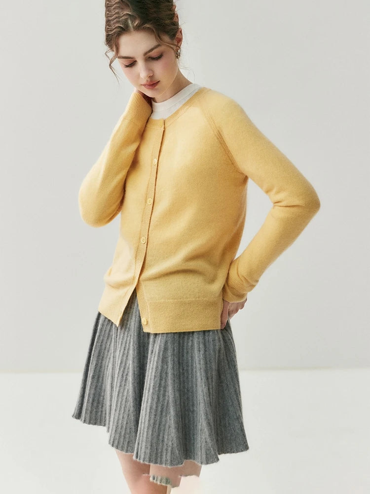 CHICUU Women's A-line Pleated Skirt 100% Cashmere Knit Mini Skirt Autumn Winter Preppy Style Above Knee Skirt Cashmere Knitwear PlatiNum