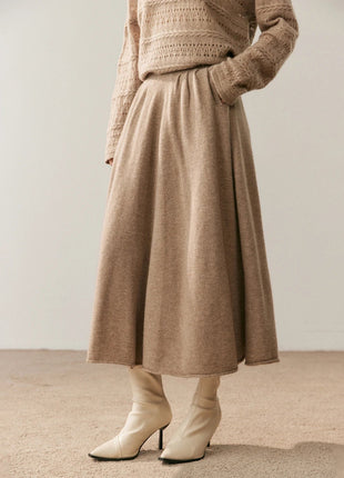 High quality Women's 100% Cashmere High Waisted Umbrella Skirt Autumn Winter Elastic Knitted Fabric Breathable Warm Soft Comfort PlatiNum