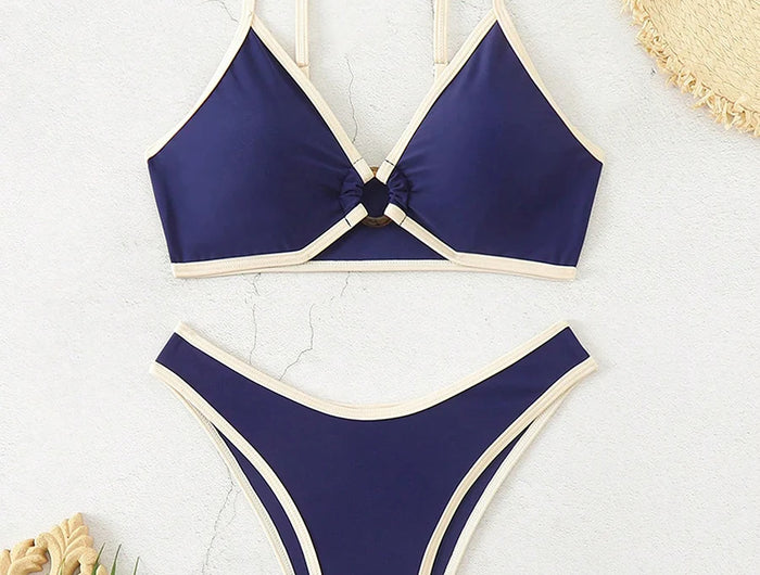 Micro Bikini Halter da Donna 2026 - Costume da Bagno Sexy Brasiliano con Perizoma - Set Bikini Blu da Spiaggia Femminile