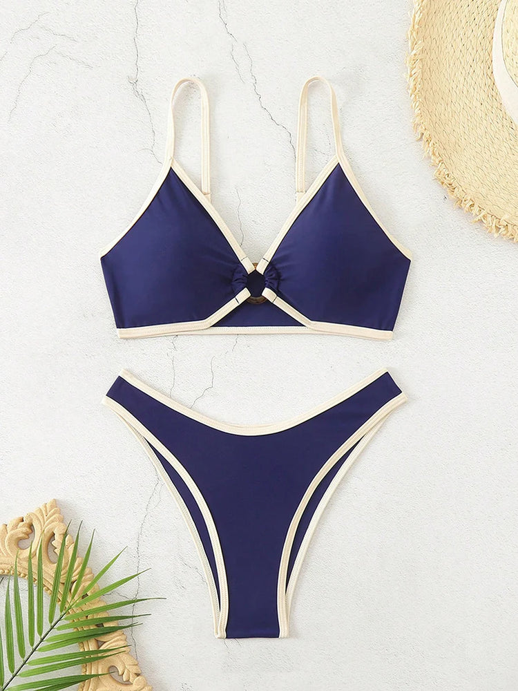 Micro Bikini Halter da Donna 2026 - Costume da Bagno Sexy Brasiliano con Perizoma - Set Bikini Blu da Spiaggia Femminile