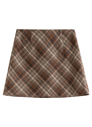 FSLE Autumn Party Skirt High Waist Retro Plaid Knit WoolShort Skirt For Women 2025 Fall Winter New Arrival Y2K Mini A-line Skirt PlatiNum