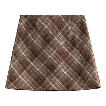 FSLE Autumn Party Skirt High Waist Retro Plaid Knit WoolShort Skirt For Women 2025 Fall Winter New Arrival Y2K Mini A-line Skirt PlatiNum