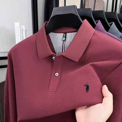 100% pure cotton autumn and winter men's sports fashion brand embroidered pony long-sleeved POLO business casual T-shirt
