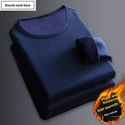 Men's Fleece Lined Thickened Long Sleeve T-Shirt round Neck Base Shirt Autumn Clothes Winter Thermal Wear Breathable Casual Top PlatiNum