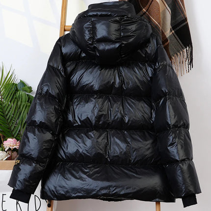 Schinteon Women White Duck Down Jacket with Hood Casual Over Size Autumn Winter Warm Loose Thick Short Outwear 2024 New