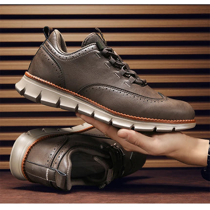 Men's Leather Casual Oxford Shoes, Breathable Anti-Slip Soft Sole Fashion Sneakers for Business Walking and Daily Wear