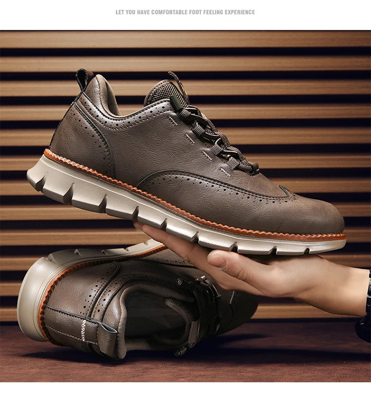 Men's Leather Casual Oxford Shoes, Breathable Anti-Slip Soft Sole Fashion Sneakers for Business Walking and Daily Wear