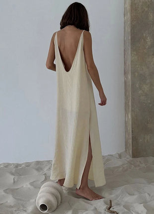 HiLoc Abito lungo bianco allentato casual Robe 2025 Nuovi abiti estivi con scollo a V per le donne Primavera senza maniche Vestaglie dritte Camicia da notte