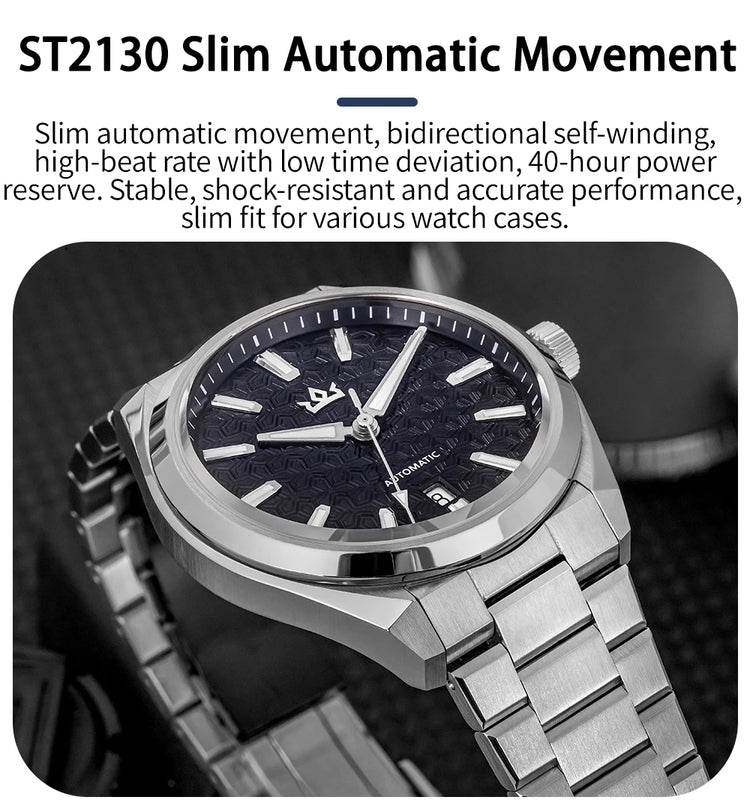 ADDIESKIN K014 Men Automatic Mechanical Watch ST2130 Natural Cameo Shell Relief Dial Sapphire Crystal 40mm 200M Water Resistant