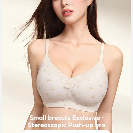 FallSweet French Floral Wireless Push Up Bra for Women Sweet Lace Bralette with Small Breasts Anti-sagging Brassiere Lingerie